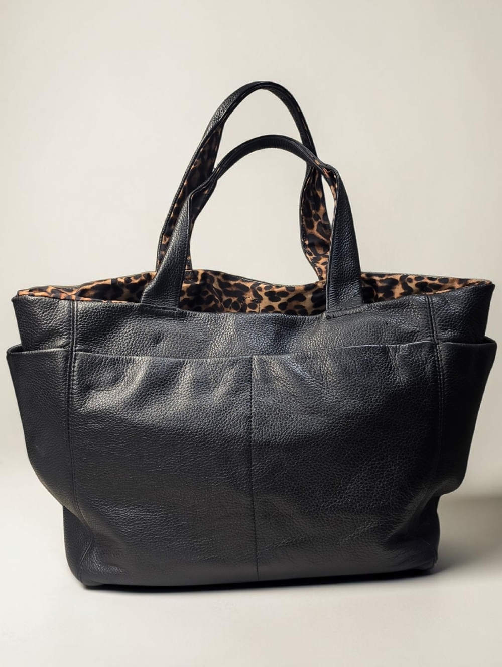 Kenneth Cole New York Stanton Leather Reversible Tote Black Leopard Print